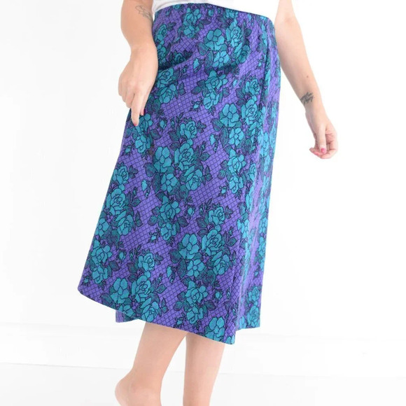 Vintage Cricket Lane Purple & Teal Floral Midi Skirt  Small - Picture 3 of 14